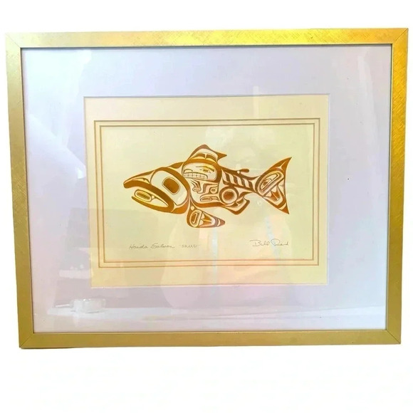 Haida Salmon “SKAGII” by Bill Reid, framed with raised copper image - Picture 3 of 8